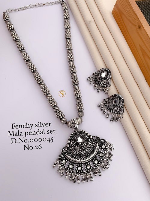 Fancy Navratri Special Oxidized Silver Mala Pendant Set Wholesale Shop In Surat
